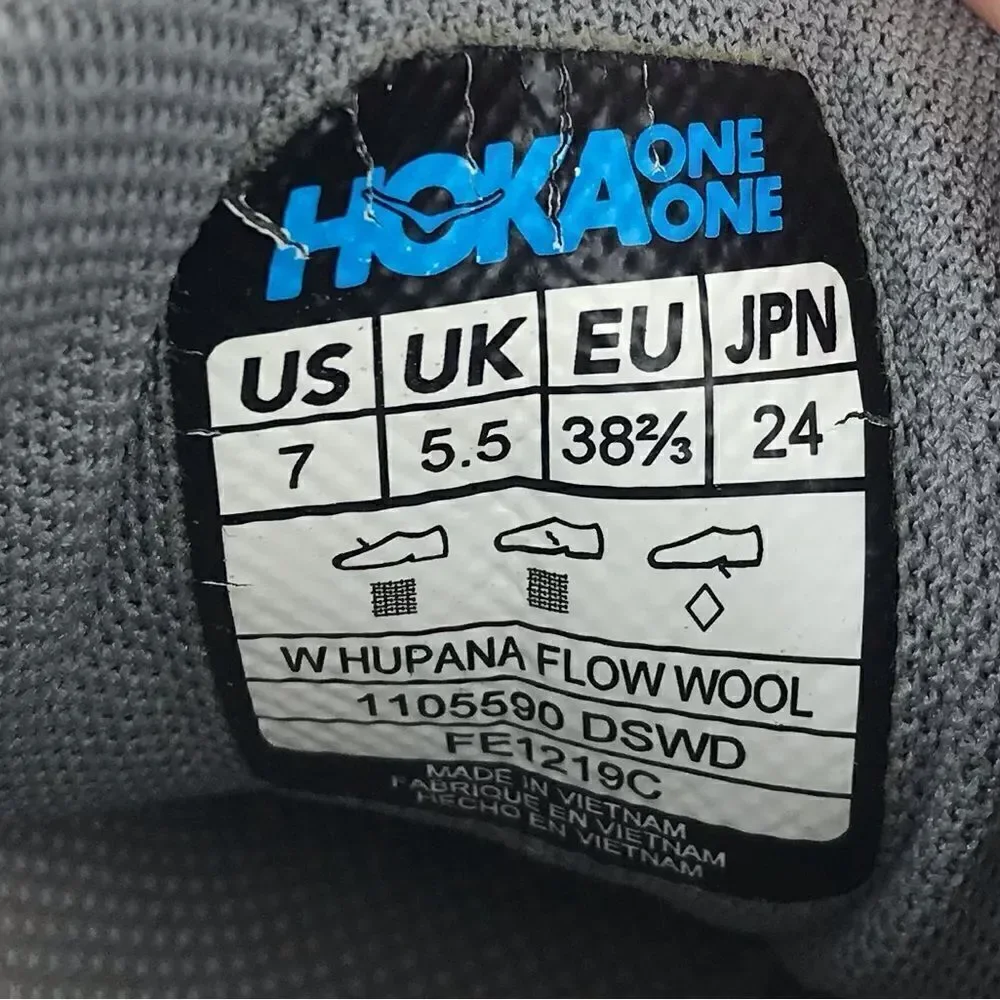 Hoka One One Hupana Flow Gray Wool Elastic Lace Sneakers